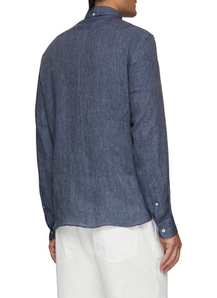 Back View - Click To Enlarge - BRUNELLO CUCINELLI - Spread Collar Pinstriped Linen Leisure Shirt