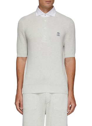 Main View - Click To Enlarge - BRUNELLO CUCINELLI - Contrasting Collar Ribbed Cotton Knit Polo Shirt