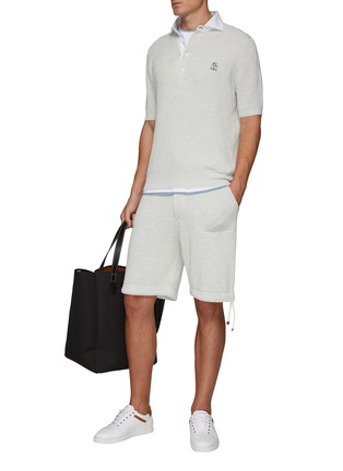 Figure View - Click To Enlarge - BRUNELLO CUCINELLI - Ribbed Cotton Knit Drawstring Shorts