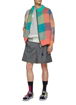 Figure View - Click To Enlarge - SACAI - PLAID SIZE ZIP MOHAIR WOOL JUMPER