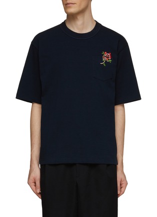 Main View - Click To Enlarge - SACAI - Flower Embroidery Crewneck Pocket T-Shirt
