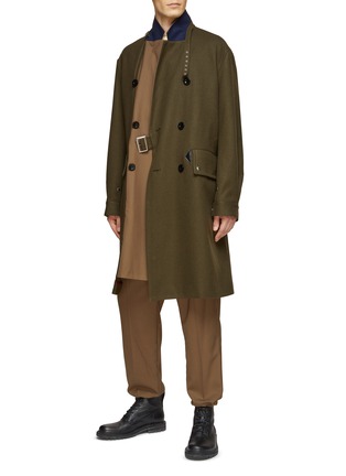 Figure View - Click To Enlarge - SACAI - BELTED DOUBLE BREASTED BUCKLE COLLAR MELTON WOOL TRENCH COAT