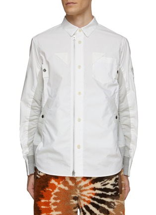 Main View - Click To Enlarge - SACAI - Nylon Underarm Panel Cotton Blend Button Up Shirt