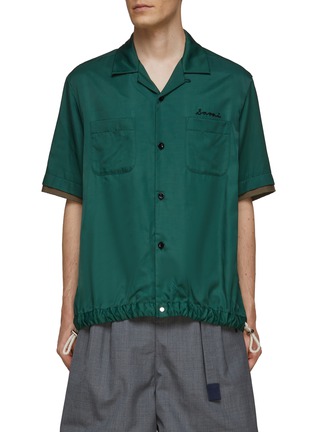 Main View - Click To Enlarge - SACAI - DRAWSTRNIG HEM LOGO EMBROIDERY COTTON TWILL BOWLING SHIRT