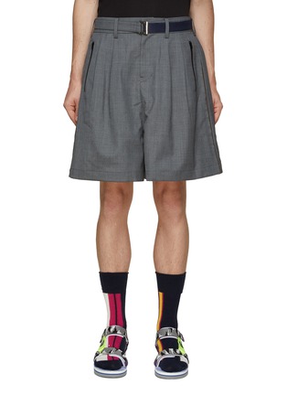 Main View - Click To Enlarge - SACAI - PATCH DETAIL WOOL BLEND SHORTS