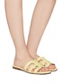 Figure View - Click To Enlarge - SAM EDELMAN - ‘BAY’ DOUBLE E LEATHER FLAT SLIDES