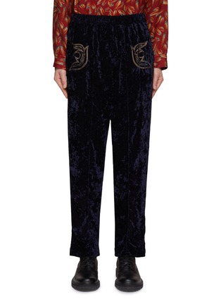 Main View - Click To Enlarge - TOGA VIRILIS - MID RISE ELASTICATED WAISTBAND EMBROIDERED VELVET PANTS