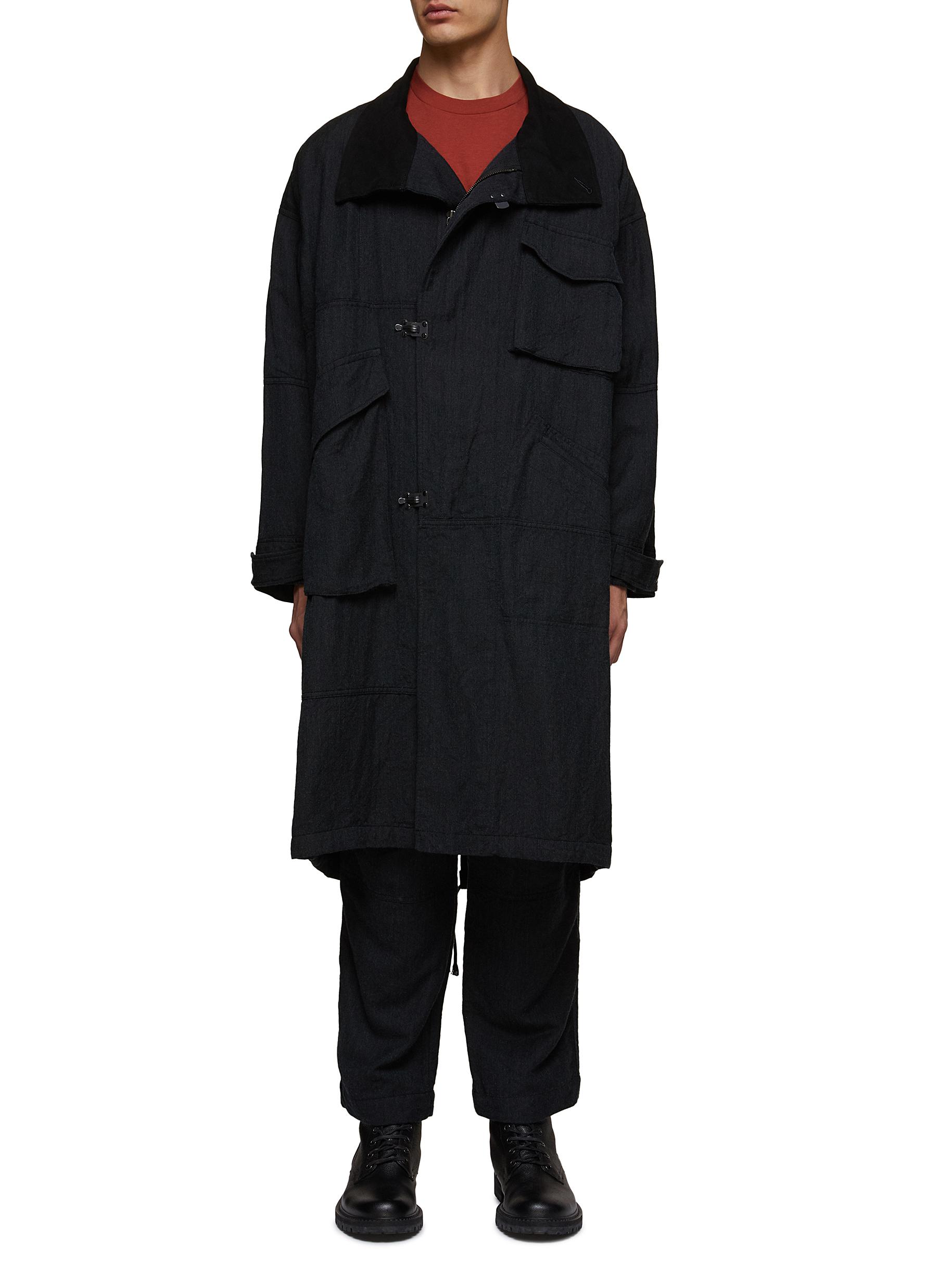 THE VIRIDI-ANNE SINGLE BREASTED STAND COLLAR WOOL LINEN TWILL PARKA