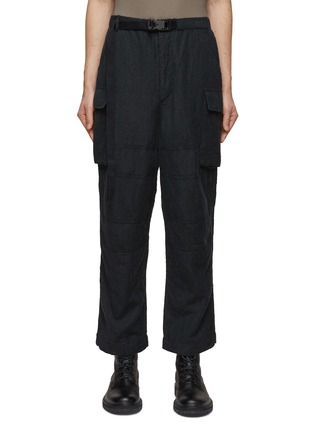 Main View - Click To Enlarge - THE VIRIDI-ANNE - Belted Crinkled Wool Blend Wide Cargo Pants
