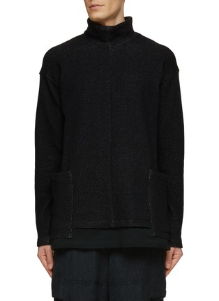Main View - Click To Enlarge - THE VIRIDI-ANNE - HIGH NECK ELBOW PATCH COTTON WOOL BLEND PULLOVER SWEATSHIRT