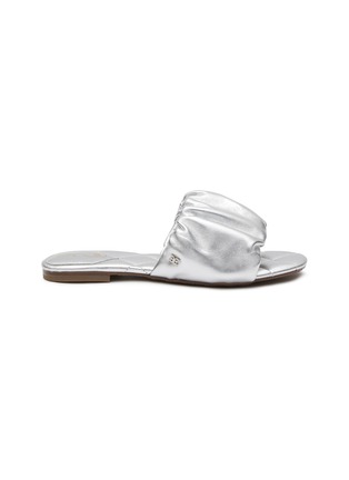 Main View - Click To Enlarge - SAM EDELMAN - ‘BRIAR MINI’ SCRUNCHIE BAND TODDLERS KIDS LEATHER FLAT SLIDES