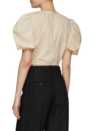 Back View - Click To Enlarge - VINCE - Puff Sleeved Knotted Front Organic Cotton Blend Blouse