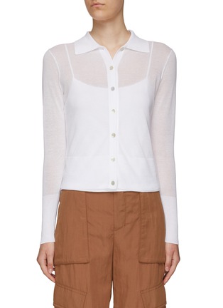 Main View - Click To Enlarge - VINCE - Wing Collar See-Through Cotton Knit Shirt