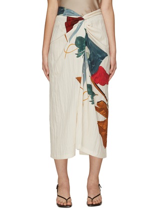 Main View - Click To Enlarge - VINCE - PAINTED ABSTRACT PATTERN DRAPED KNOT MIDI SKIRT