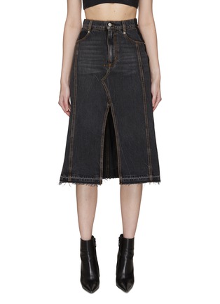 Main View - Click To Enlarge - ALEXANDER MCQUEEN - MIDDLE FRONT SLIT A-LINE DENIM SKIRT