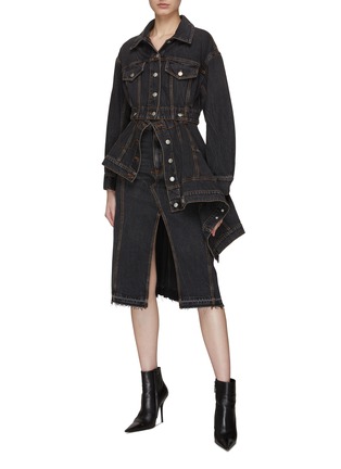Figure View - Click To Enlarge - ALEXANDER MCQUEEN - MIDDLE FRONT SLIT A-LINE DENIM SKIRT