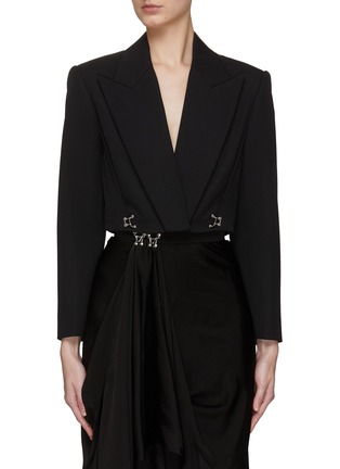 Main View - Click To Enlarge - ALEXANDER MCQUEEN - CROPPED HOOK DETAIL SINGLE BREASTED BLAZER