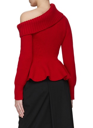 Back View - Click To Enlarge - ALEXANDER MCQUEEN - ASYMMETRIC SHOULDER RUFFLE HEM KNITTED SWEATER
