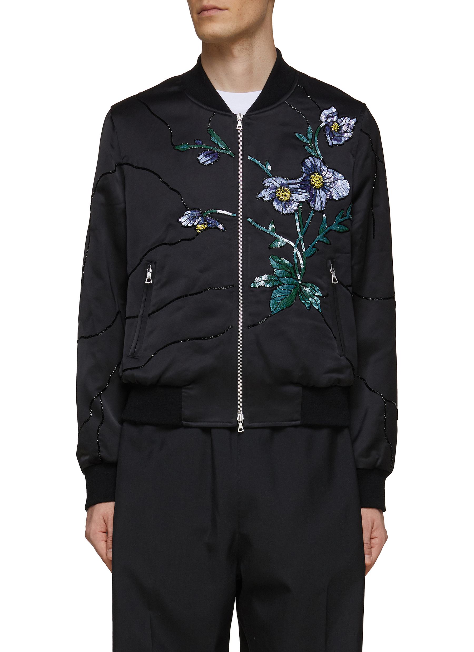 FLOWER BEADING EMBROIDERY BOMBER JACKET 