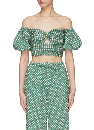 Main View - Click To Enlarge - PEONY - ‘MEMORIES’ RUCHED DETAIL OFF-SHOULDER CROPPED TOP