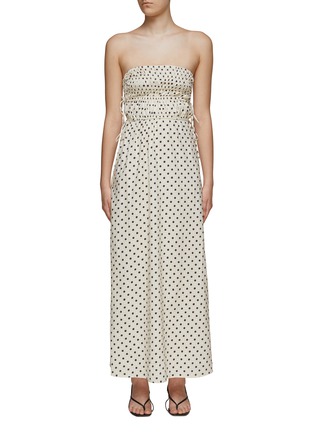 Main View - Click To Enlarge - PEONY - POLKA DOT RUCHED DETAIL STRAPLESS MAXI DRESS