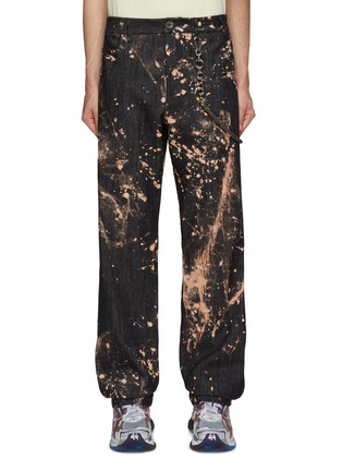 Main View - Click To Enlarge - SONG FOR THE MUTE - Chain Strap Bleach Splashed Denim Work Pants