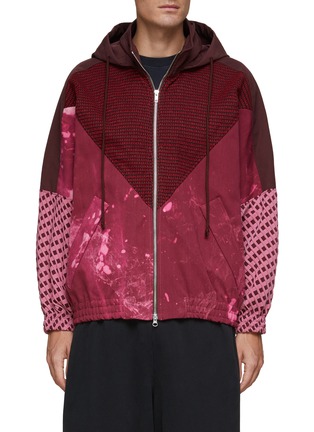 Main View - Click To Enlarge - SONG FOR THE MUTE - MULTI FABRIC PANELS HOODED ZIP UP JACKET