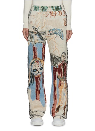 Main View - Click To Enlarge - AMIRI - x Wes Lang 'Blood 38' Cotton Tapestry Jacquard Flared Pants
