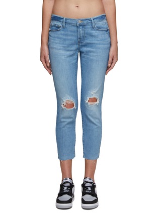 Main View - Click To Enlarge - FRAME - ‘Le Garcon’ Ripped Light Wash Cropped Slim Jeans