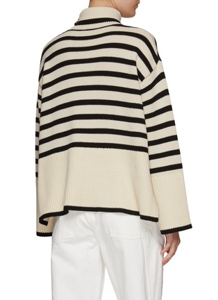 Back View - Click To Enlarge - TOTEME - SIGNATURE STRIPE WOOL COTTON BLEND TURTLENECK