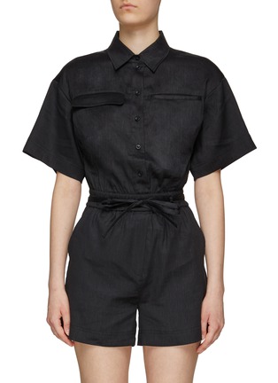 Main View - Click To Enlarge - FRAME - Double Chest Pocket Linen Blend Romper