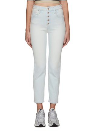 Main View - Click To Enlarge - MOTHER - ‘THE PIXIE TOMCAT’ ANKLE EXPOSED BUTTONFLY CROPPED LIGHT WASH JEANS
