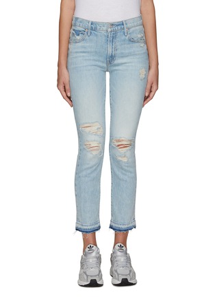 Main View - Click To Enlarge - MOTHER - ‘THE RASCAL’ UNDONE HEM DISTRESSES CROPPED SLIM STRAIGHT JEANS