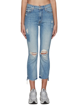 Main View - Click To Enlarge - MOTHER - ‘THE INSIDER’ FRAYED HEM DISTRESSED BOOT CUT JEANS