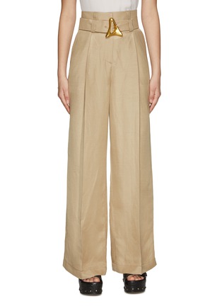 Main View - Click To Enlarge - AERON - ‘ALONDRA’ BELTED ‘A’ BUCKLE DETAIL WIDE LEG PANTS