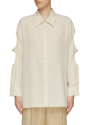 Main View - Click To Enlarge - AERON - ‘VENDOME’ BUTTON EMBELLISHED OVERSIZE CUTOUT DETAIL SLEEVE SILK SHIRT