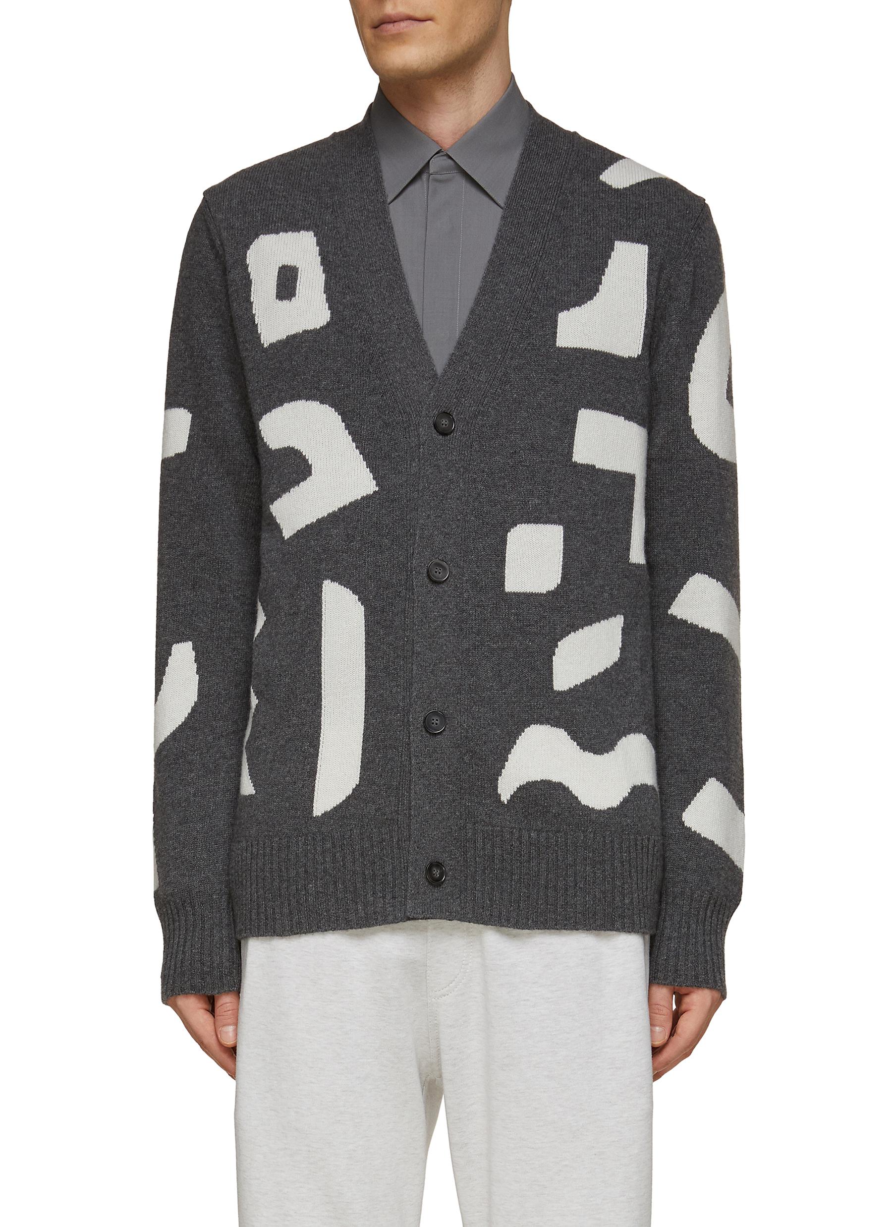 OFFICINE GÉNÉRALE 'Miles' Abstract Intarsia Loose Cashmere-Wool Blend Cardigan