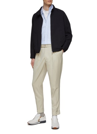 Figure View - Click To Enlarge - OFFICINE GÉNÉRALE - ‘Pierre’ Belted Wool Cuffed Leg Pleated Pants