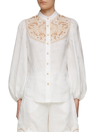 Main View - Click To Enlarge - ZIMMERMANN - ‘Jeannie’ Butterfly Embroidery Linen Blouse