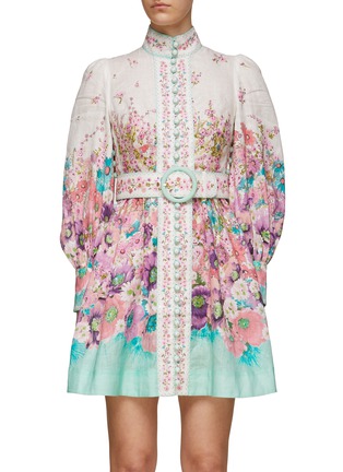 Main View - Click To Enlarge - ZIMMERMANN - ‘Jude’ Belted Floral Print Linen Mini Dress