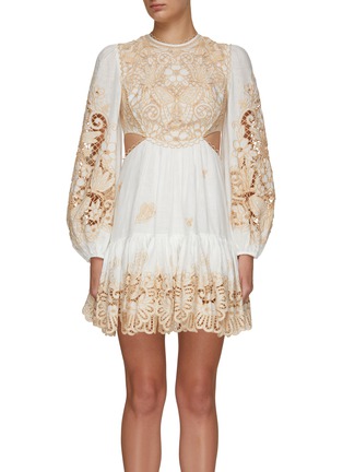 Main View - Click To Enlarge - ZIMMERMANN - ‘JEANNIE’ EMBROIDERED YOKE CUTOUT DETAIL MINI DRESS