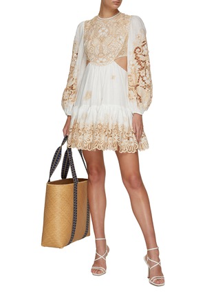 Figure View - Click To Enlarge - ZIMMERMANN - ‘JEANNIE’ EMBROIDERED YOKE CUTOUT DETAIL MINI DRESS