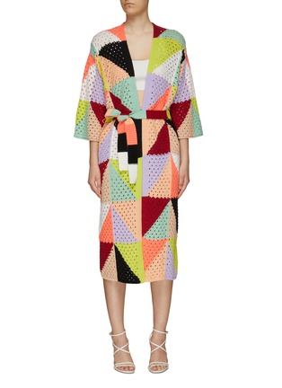 Main View - Click To Enlarge - ALICE & OLIVIA - ‘GLADIS’ BELTED PATCHWORK KNIT ROBE