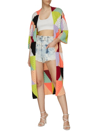 Figure View - Click To Enlarge - ALICE & OLIVIA - ‘GLADIS’ BELTED PATCHWORK KNIT ROBE