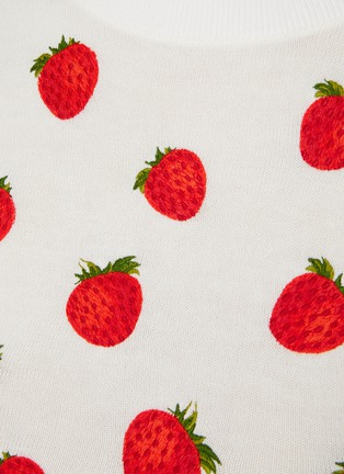 - ALICE + OLIVIA - ‘Ciara’ Strawberry Embroidery Cotton Blend Knit Cropped Top