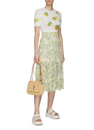 Figure View - Click To Enlarge - ALICE + OLIVIA - ‘CIARA’ LEMON MOTIF EMBROIDERED SHORT SLEEVE KNIT TOP