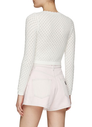 Back View - Click To Enlarge - ALICE + OLIVIA - ‘BRISA’ SCALLOP NECKLINE BUTTON DETAIL CROPPED CARDIGAN
