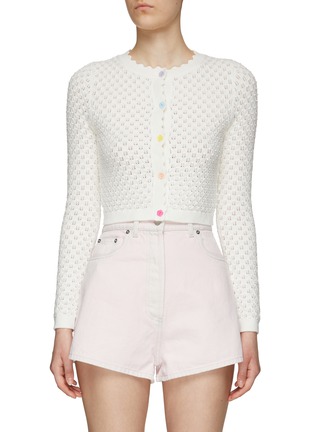 Main View - Click To Enlarge - ALICE + OLIVIA - ‘BRISA’ SCALLOP NECKLINE BUTTON DETAIL CROPPED CARDIGAN