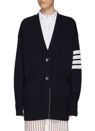Main View - Click To Enlarge - THOM BROWNE - Four-Bar Stripe Oversized Cardigan