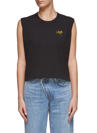 Main View - Click To Enlarge - RAG & BONE - FLORAL EMBROIDERED CROPPED COTTON JERSEY MUSCLE TANK TOP